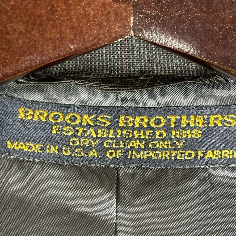 Vtg Brooks Brothers Blazer Men 42 Long 3 Button Pure Wool Gray Blue Plaid Jacket